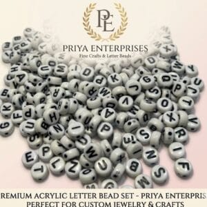 ROUND WHITE BEADS BLACK LETTERS